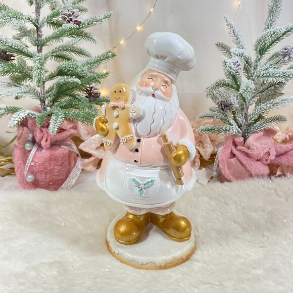 Other - Pink Santa Claus Gold Christmas Baker Holiday Gingerbread Cookie Figure Statue